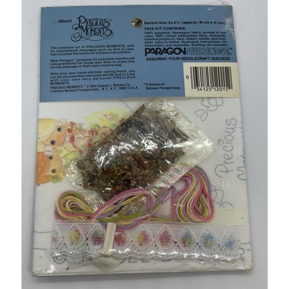 Vtg Paragon Needlecraft Precious Moments Never End Sachet Kit #2015 NEW SEALED - Picture 2 of 4